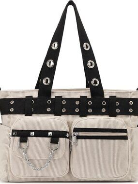 Tote Bag for Women, Corduroy Gothic Purse Goth Bag with Zipper for College, Work